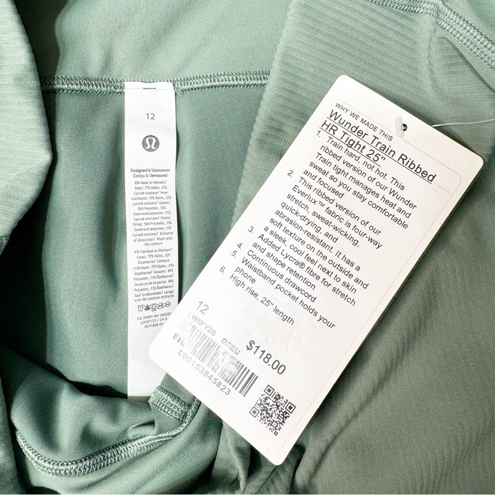 Lululemon Wunder Train Ribbed High Rise Tight Leggings Grey Eucalyptus 12 14 NWT - Picture 11 of 12